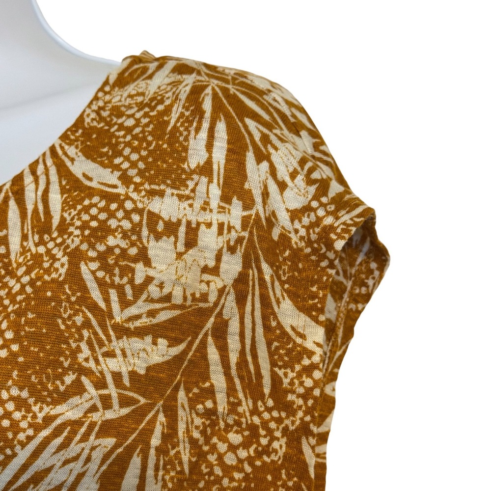 CHRISTIAN SIRIANO New York Mustard Yellow/Cream 100% Linen Tropical Top Size M - Picture 3 of 7